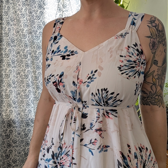 Motherhood Maternity Floral Midi Dress - Pink and Blue - Picture 1 of 5
